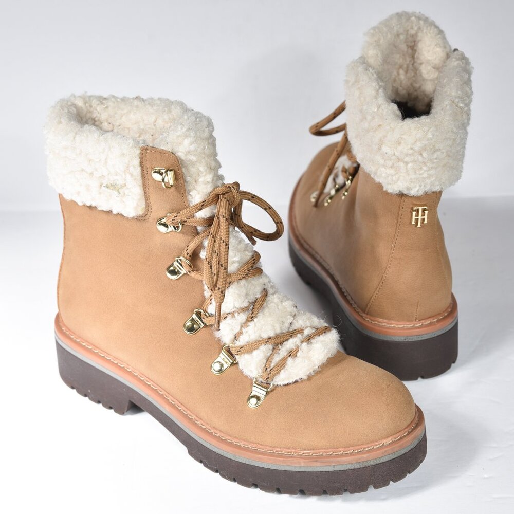 Tommy Hilfiger Ron 2 Womens Leather Faux Fur Combat Boots size 8